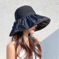 thumbnail image 1 of Wide Brim Cutout Bow Straw Fishing Hats Splicing Bucket Hat Womens Foldable Roll up Cap Beach Sun Hat UPF 52+, 1 of 3