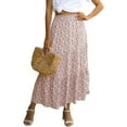 thumbnail image 2 of Summer Boho Skirts Women Elastic Waist Ruched Floral Print Pleated Maxi Skirt Casual Flowy Swing A Line Beach Skirts, 2 of 9
