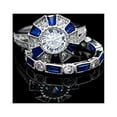 thumbnail image 5 of Uloveido Rhodium Plated Royal Blue White Cubic Zirconia Double Engagement Bands Wedding Rings Set for Women Girls (Size 8) RJ497, 5 of 9