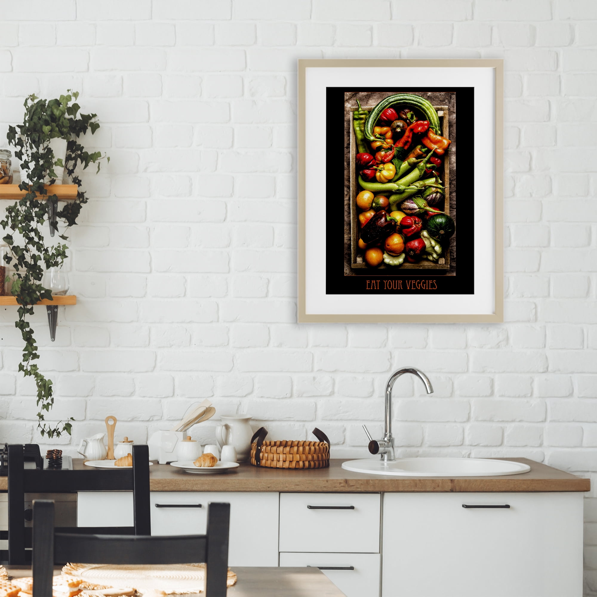 Stupell Industries Eat Your Veggies Vibrant Harvest Birch Framed Print Under Glass, design by Carl Kravats