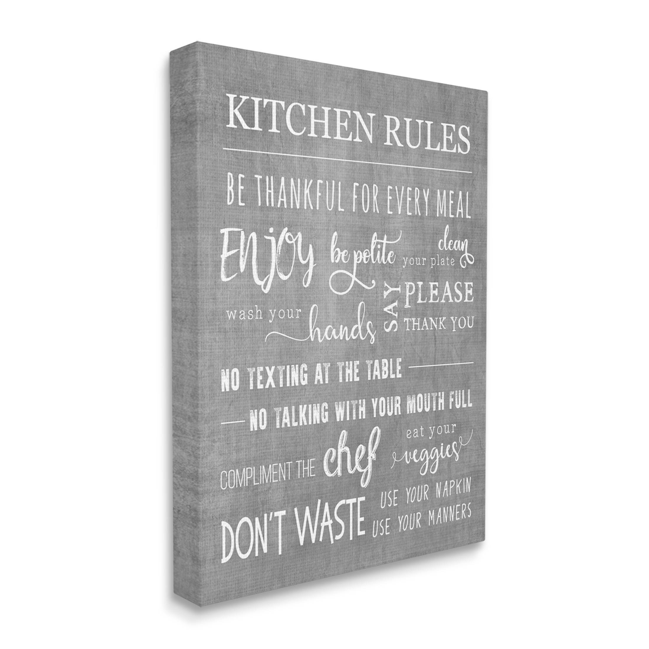 Kitchen Rules Rustic Grey List Typography Graphic Art Gallery Wrapped Canvas Print Wall Art