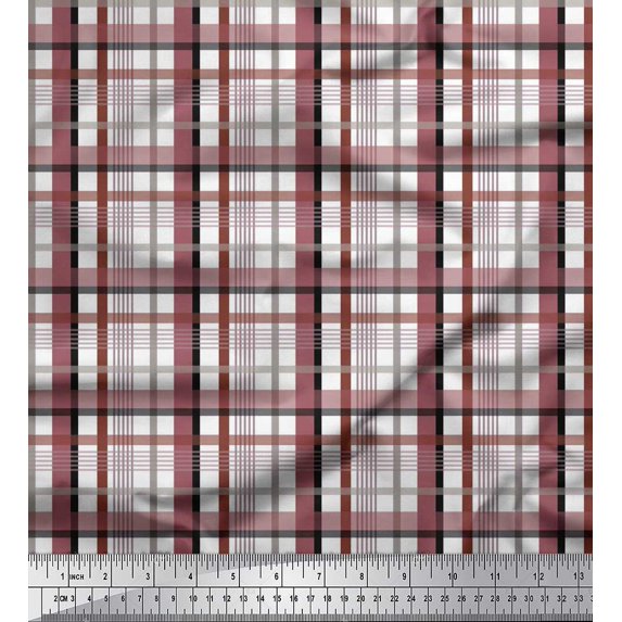 Soimoi Brown Modal Satin Fabric Gingham Check Fabric Prints By Yard 42 Inch Wide