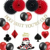 Easy Joy Las Vegas Casino Themed Birthday Party Decoration Poker Party Happy Birthday Cake Topper Glitter Gold Holy Shit You're Old Banner and Latex Balloons, Black Red
