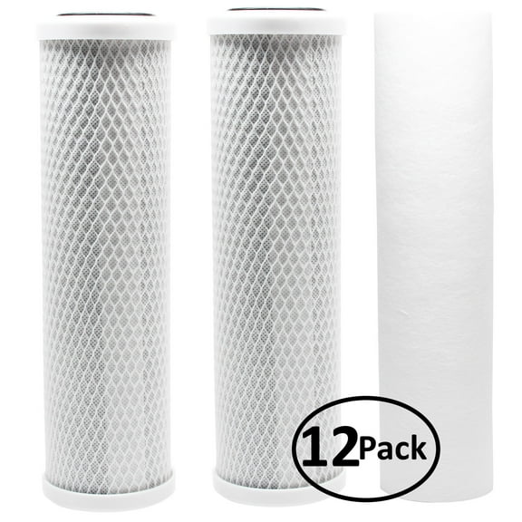 12-Pack Replacement for Filter Kit for Axeon L1-300 RO System - Includes Carbon Block Filters & Polypropylene Sediment Filter - Denali Pure Brand