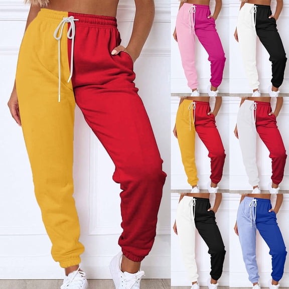 Lovzfmll Women's Joggers, Color Block Casual Pants with Drawstring Waist & Pockets, Relaxed Fit Ankle Length Trousers