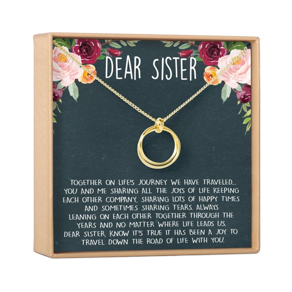 Dear Ava Collier Cadeau pour Sœurs : Cadeau d'Anniversaire pour Sœur, Cadeau pour Grande Sœur, 2 Cercles Liés (Plaqué Argent-Laiton)