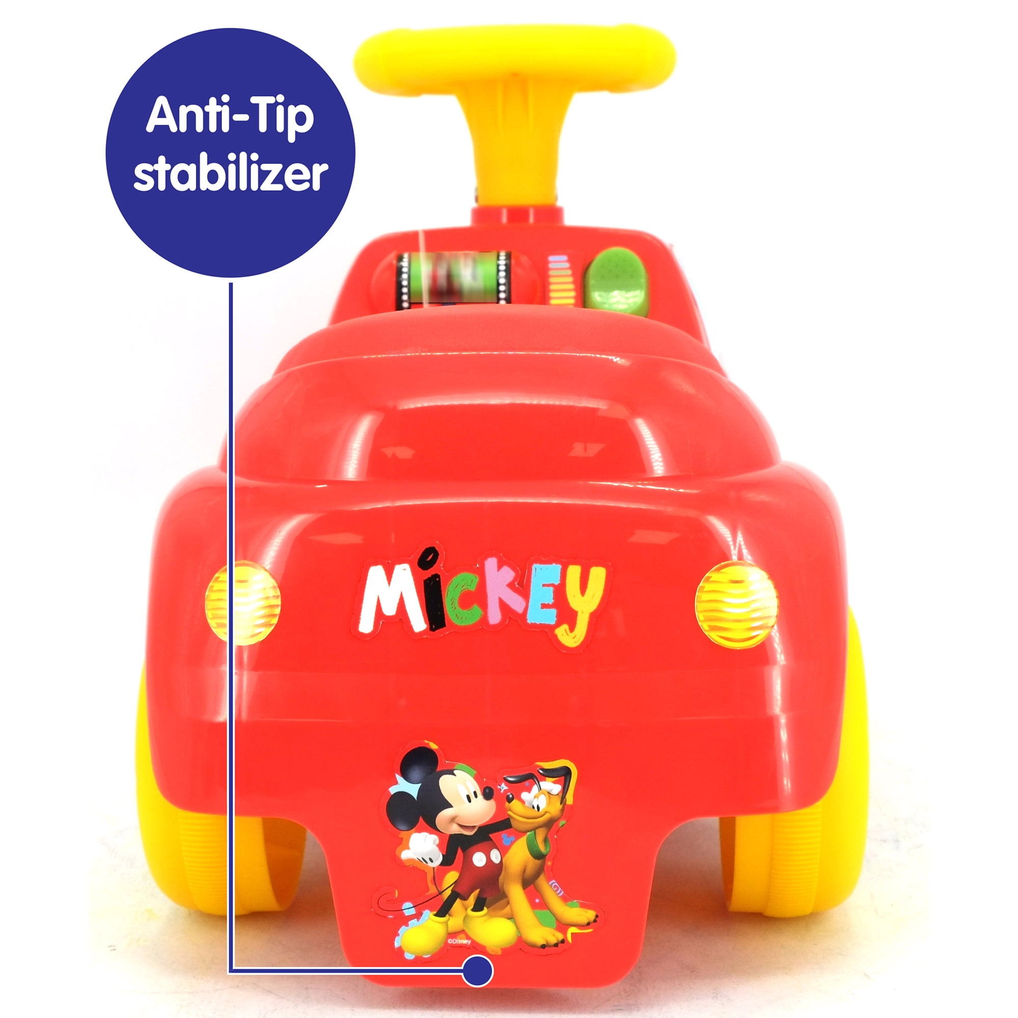 Kiddieland: My First Ride-On - Mickey Mouse - Red & Yellow, Disney Lights & Sounds Foot-To-Floor Vehicle, Spin Roller & Steer Wheel, Toddlers 12-36mo