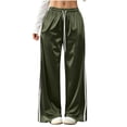 thumbnail image 3 of Kojanyu Women's Satin Wide Leg Drawstring Sweatpants Elastic High Waist Loose Pants Casual Lounge Trousers with Side Pockets, 3 of 8