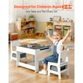 thumbnail image 2 of VEVOR Kids Table and 2 Chairs Set, Toddler Table and Chair Set with Storage Space under the Table, Cloth Storage Box under the Chairs, Wooden Desk for Art, Craft, Reading, Learning, Drawing, White, 2 of 9