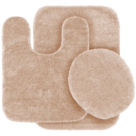 Elongated Toilet Tank Cover - 3 Pc TAUPE Bathroom Set Bath Mat RUG, Contour, and Toilet Lid Cover, with Rubber Backing #6