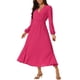 thumbnail image 4 of Vestido plisado de mujer Inspire Chic con mangas largas abullonadas, escote en V y cinturón en la cintura, color rosa intenso, 4 of 7