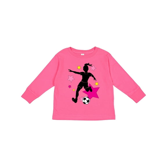 Inktastic Girl Playing Soccer Pink and Yellow Stars Girls Long Sleeve Toddler T-Shirt