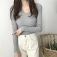 thumbnail image 5 of Chandail d'Automne Mince pour Femmes Mode Décontractée Col en V Chandails Couleur Unie Hiver Basiques Hauts Sauvages Manches Longues chandails en Molleton, 5 of 5
