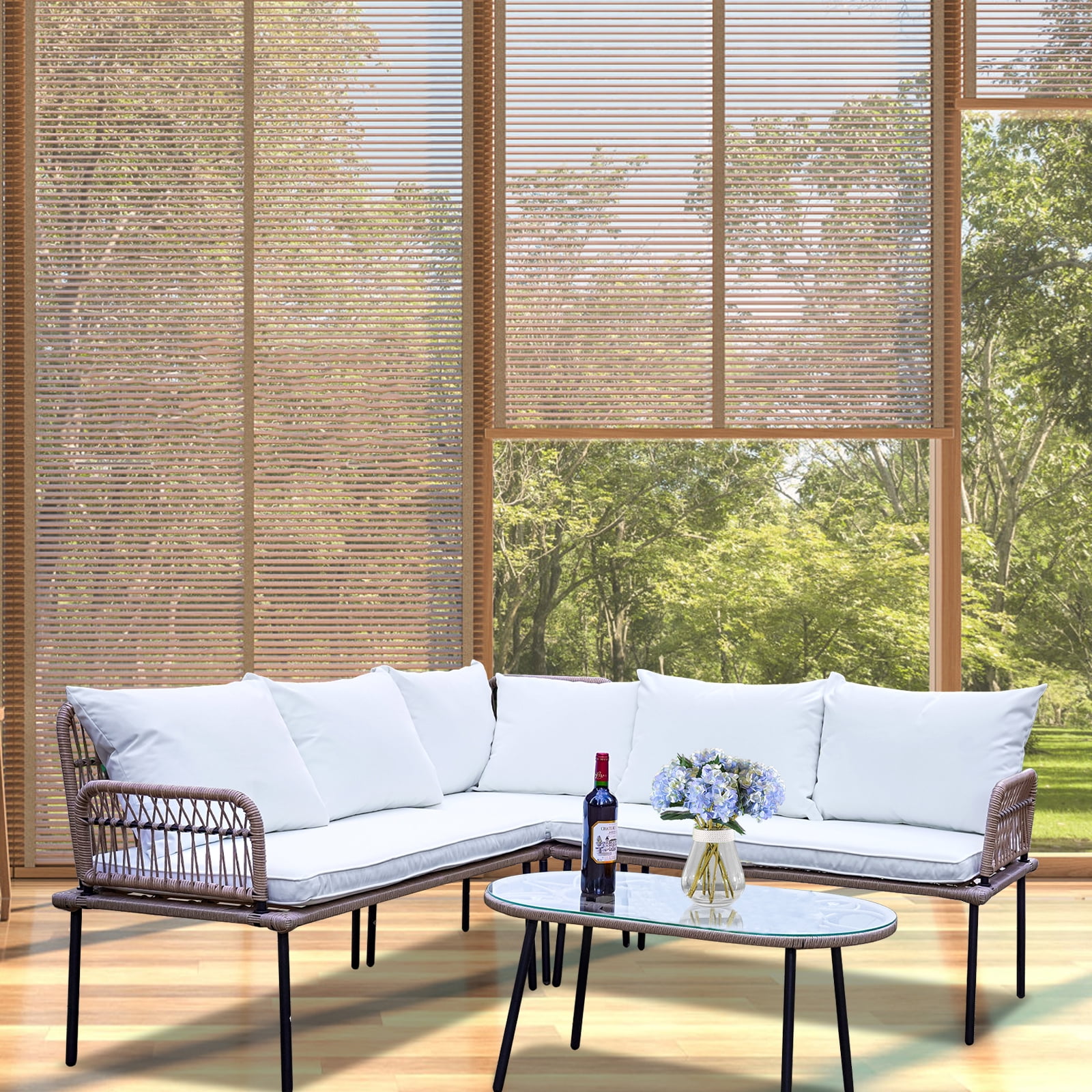 4 Pieces Patio Sectional Furniture Chairs Set Boho WaterResistant