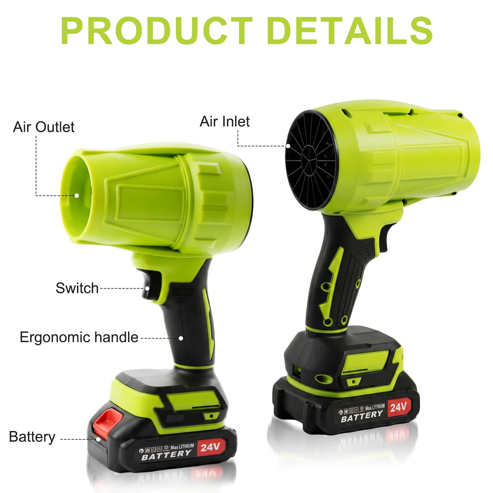 KingFurt Cordless Leaf Blower, High-Speed Dust Blower,24V Turbine blower with Extended Nozzle, for Patio Cleaning Lawn Care Blowing Leaves and Dust