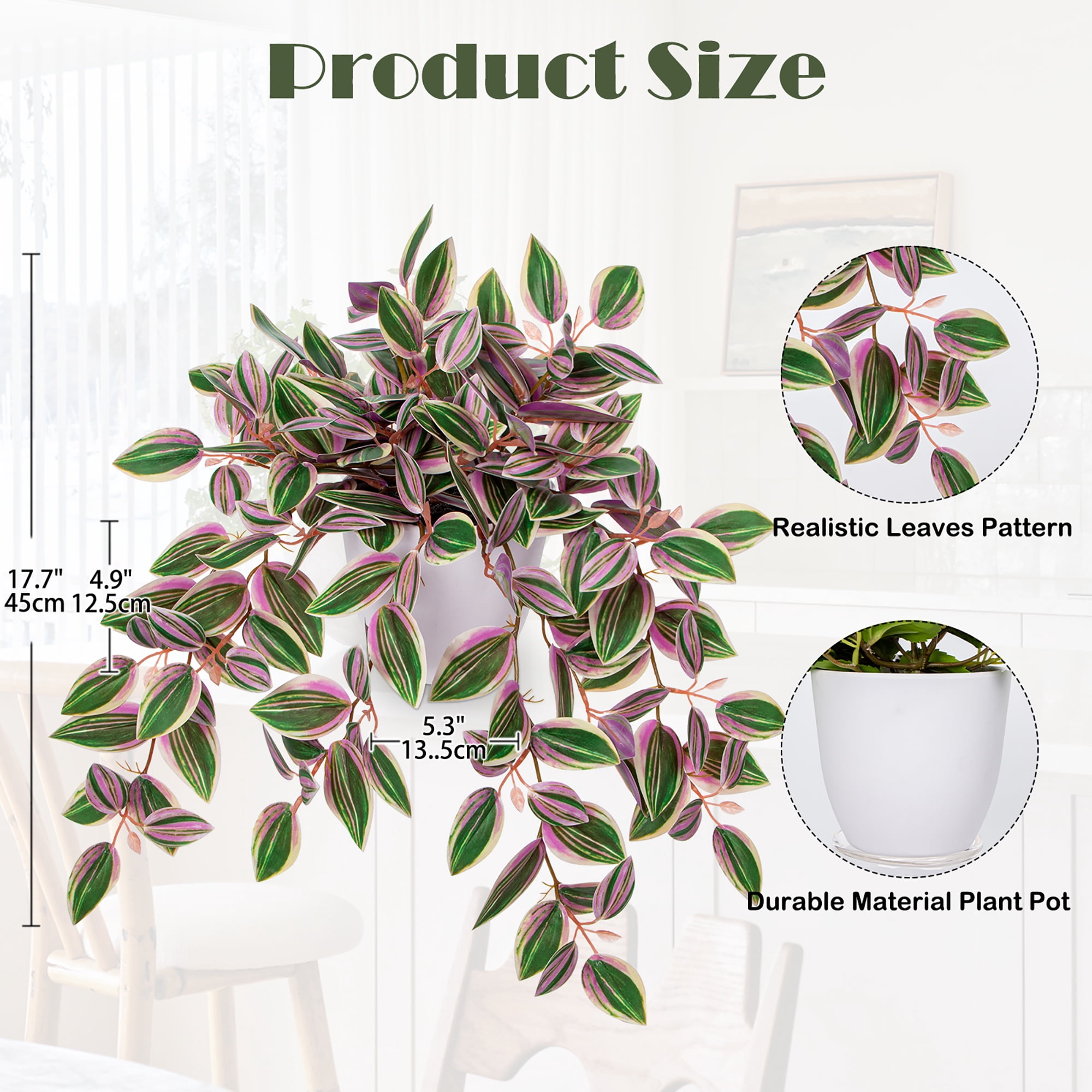 Artificial Hanging Plant Watermelon Peperomia Faux Plants Indoor Fake Potted for Home Office Bedroom Aesthetic Shelf Kitchen Decoration