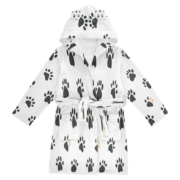 FORMRS Niños Bathrobe Unisex Hooded Robe Soft Plush Pajamas Sleepwear, Size 2-3T, Black Cartoon Cat Paw