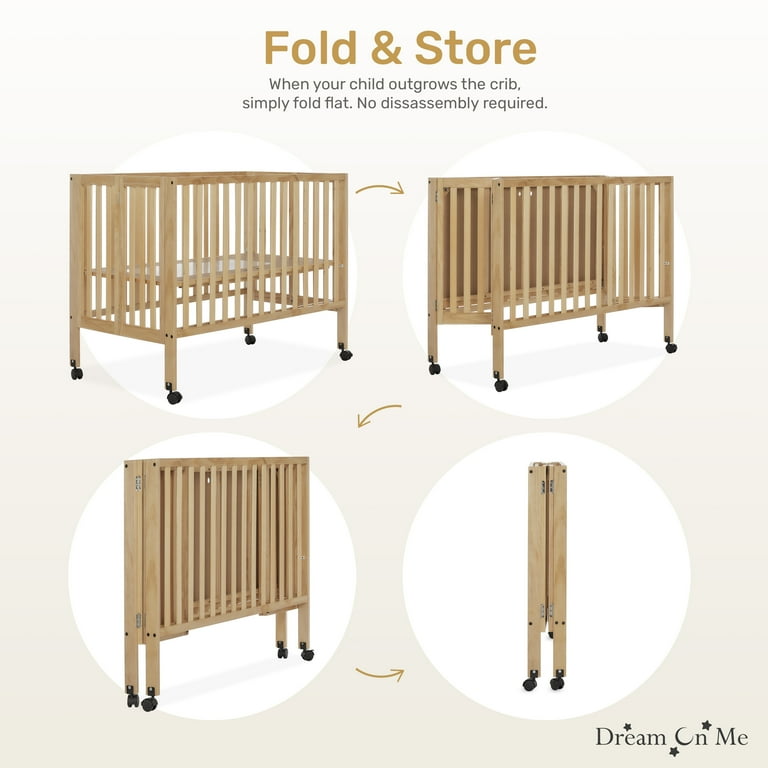 Dream On Me Quinn Full-Size Folding Crib, Removable Wheels, Modern