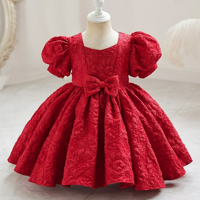 Robes pour Filles Robes de Demoiselle d'Honneur pour Bébés Filles Robes de Fête Robe de Concours à Manches Bouffantes avec Nœud Papillon