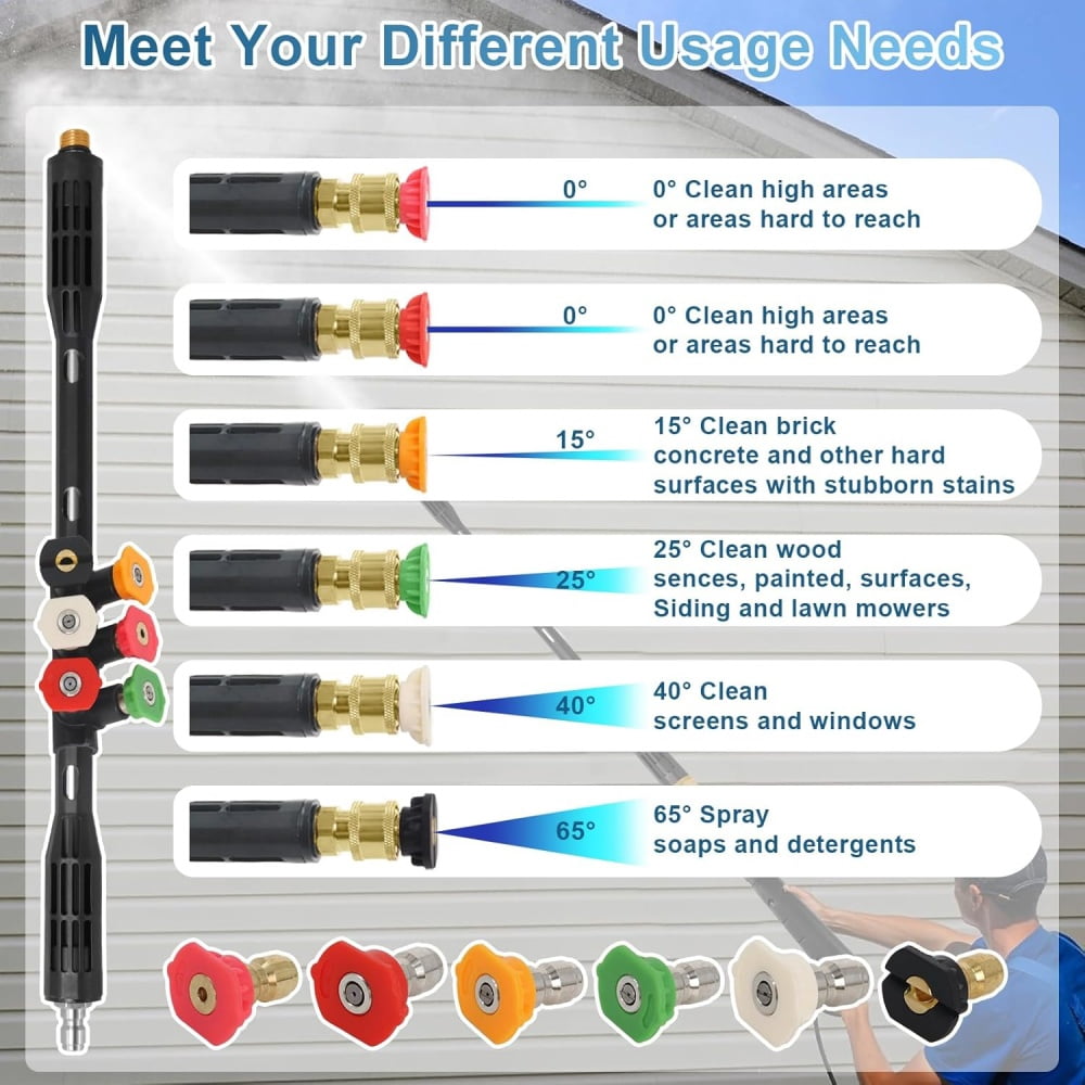 INTELIVE 109inch Pressure Washer Extension Attachment Wand Set with 6 Straight Rods and 1 Gutter Cleaning Curved Rod, Quick Connect with 6 Nozzle Tips for Roof Drainage Ditch, Exterior Walls