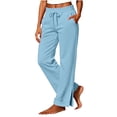 thumbnail image 2 of Usloyux Women's High Waisted Straight Leg Pants with Pockets Casual Lounge Long Trousers Travel Work Bottoms, Light Blue M, 2 of 6