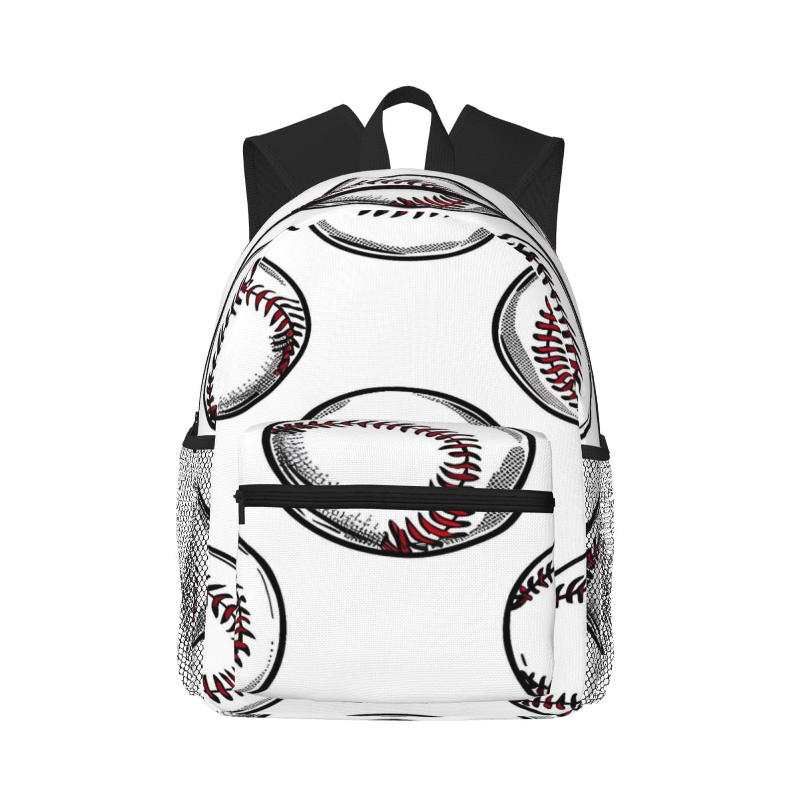 Casual Backpack Water Resistant Lightweight Daypack For Work Travel Hiking Camping Laptop Compartment & Side Mesh Pockets Baseball Theme Sporty Dynamic