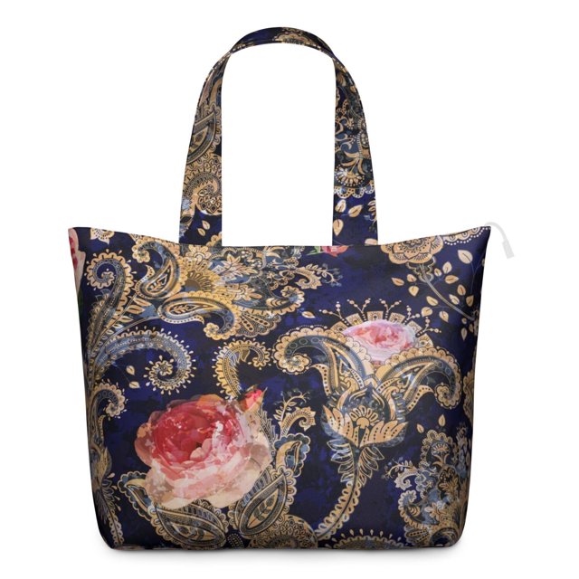 Colorful Vibrant Indian Tribal Paisley Tote - Zippered Pocket & Side Compartments