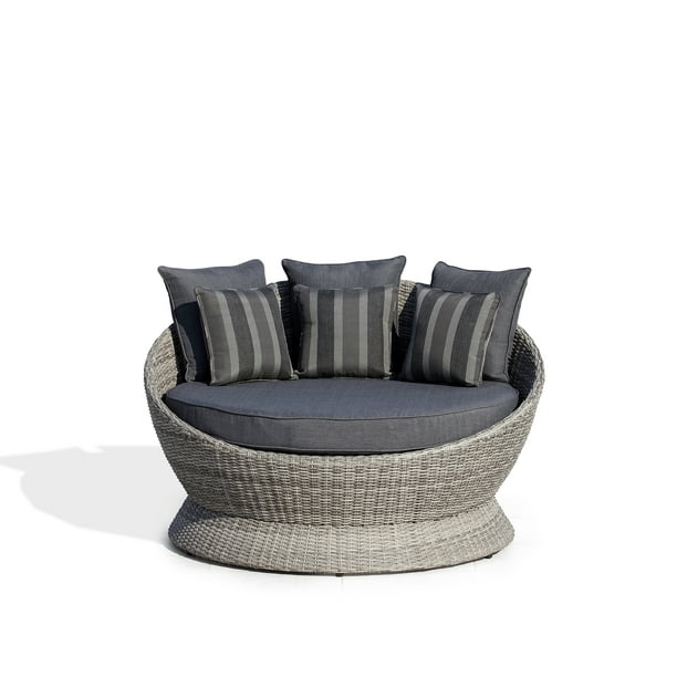 OVE Decors Brisbane II Wicker Outdoor Daybed with Grey Cushion and Aluminum  Frame 