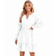 thumbnail image 3 of Women'S Casual Long Sleeve Babydoll Flowy Dress V Neck Swing Party Mini Dress White S, 3 of 9