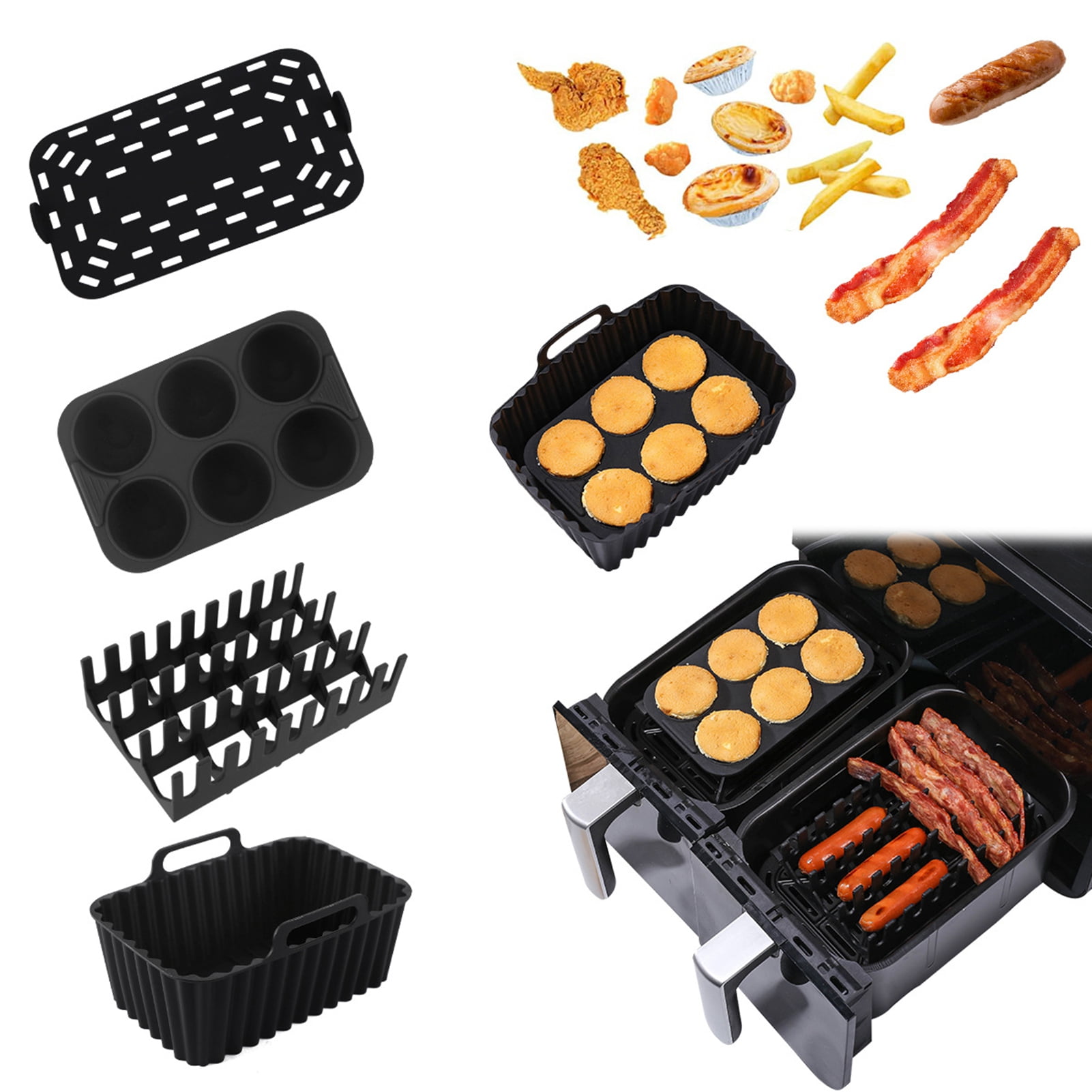 ZenCart Silicone Baking Mat Non-Stick Air Fryer Liner for Cakes Cookies Jelly Pudding Oven Pan Hot Dog Bacon Rack Reusable Cake Molds
