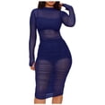 thumbnail image 3 of REALiKUN Women's Mesh Dress Long Sleeve Bodycon 3 Piece Outfits with Cami Shorts Dark Blue S, 3 of 7