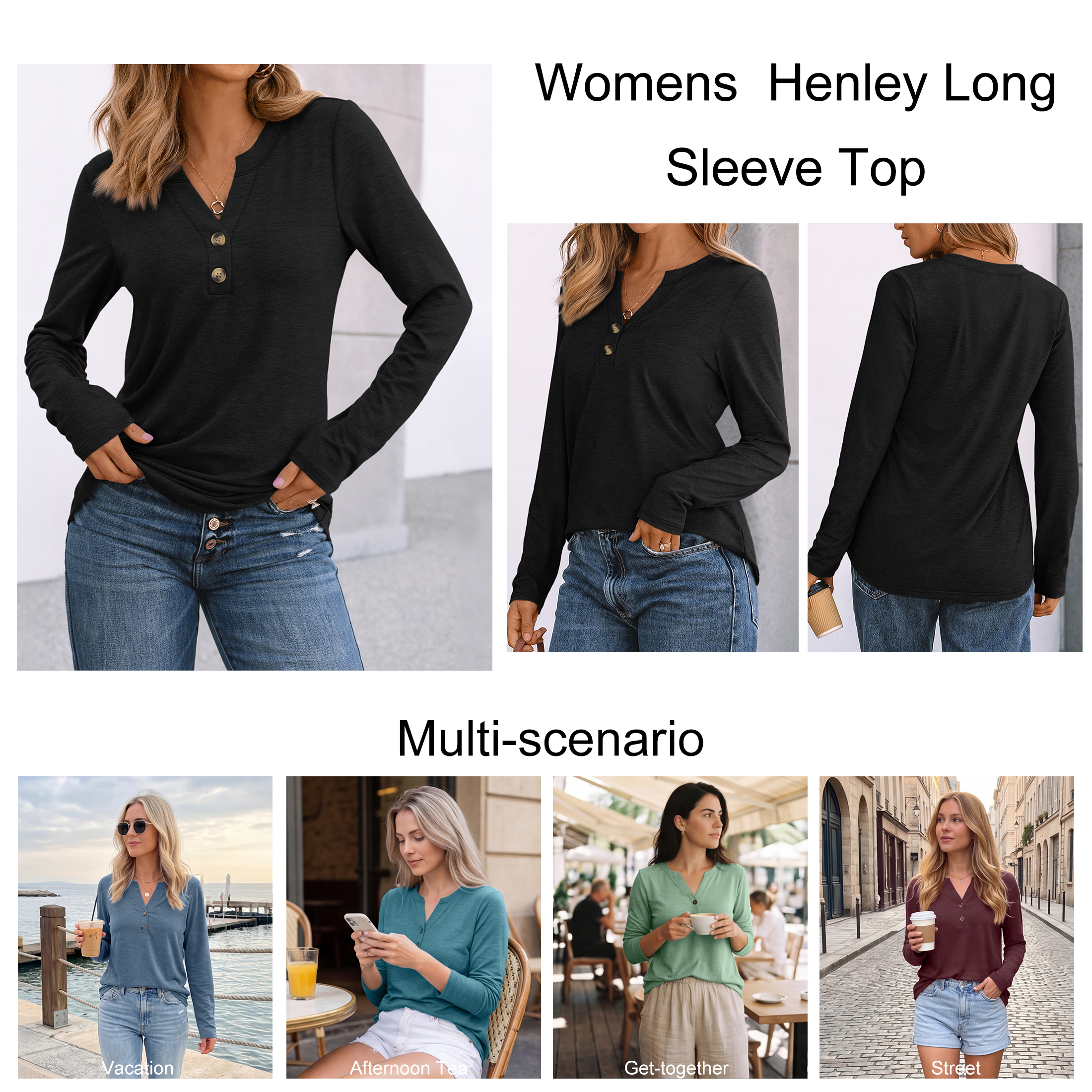 Sunbs Women's V-Neck Henley Long Sleeve Blouse photo 6