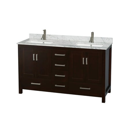 Wyndham Collection Sheffield 60 inch Double Bathroom Vanity in Espresso, White Carrera Marble Countertop, Undermount Square Sinks, and Medicine (Best Over The Counter Medicine For Chest Congestion And Cough)