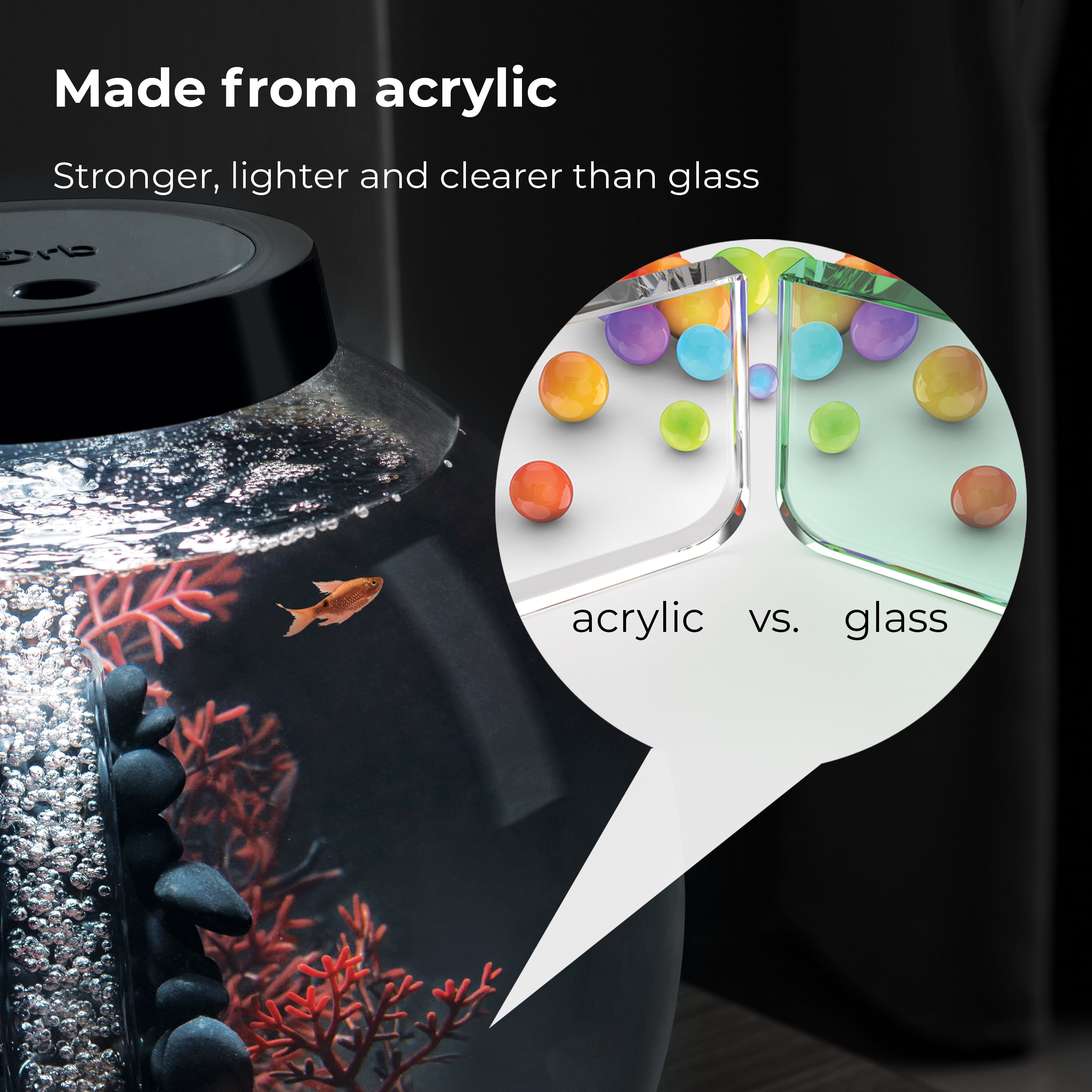 biOrb CLASSIC 15 Aquarium Set with LED Light - 4 Gallon, Black - Stone River Decor Included
