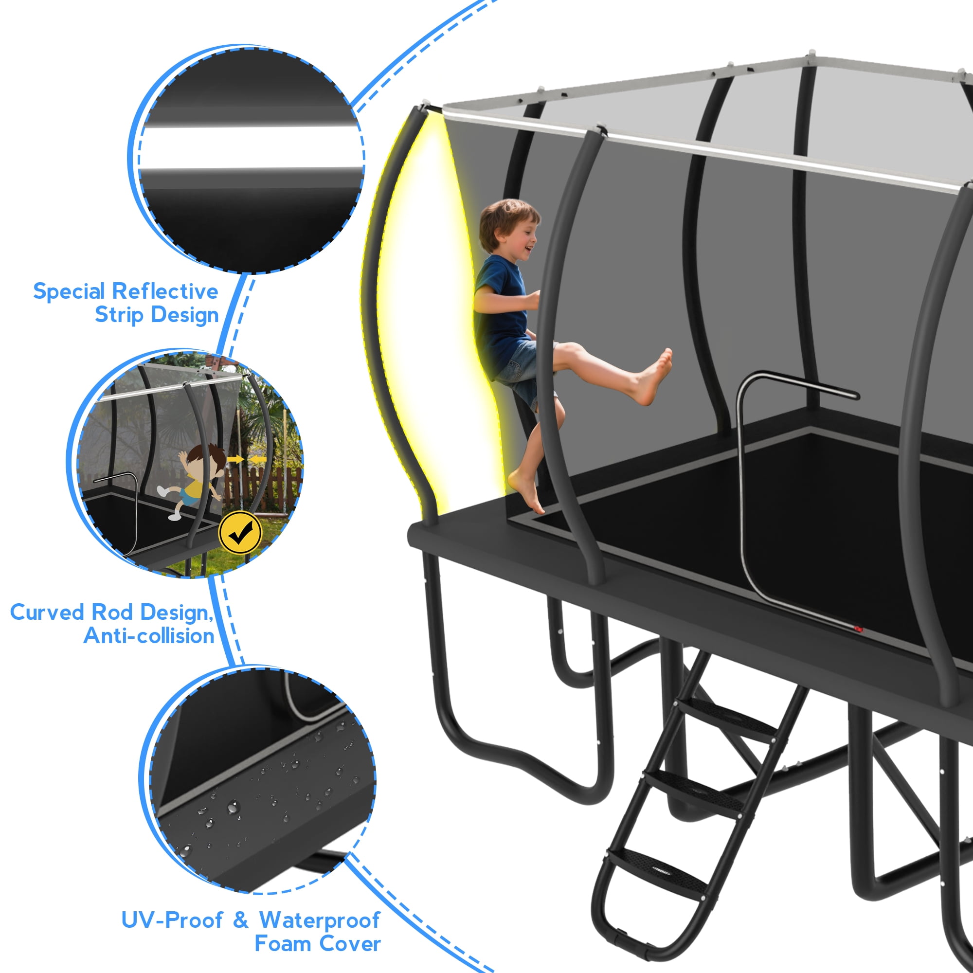 YORIN Trampoline, 10FT x 17FT Rectangular Trampoline for Kids Adults, 2000LBS Recreational Large Trampolines with Enclosure Net, Non-Slip Ladder, Galvanized Heavy Duty Outdoor Trampolines