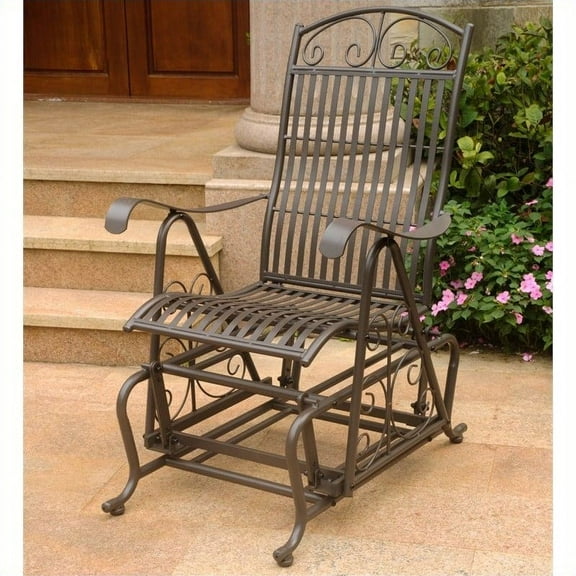 Pemberly Row Single Iron Patio Glider in Matte Brown