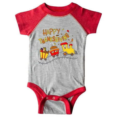 

Inktastic Happy Thanksgiving Turkey Train with Food Gift Baby Boy or Baby Girl Bodysuit