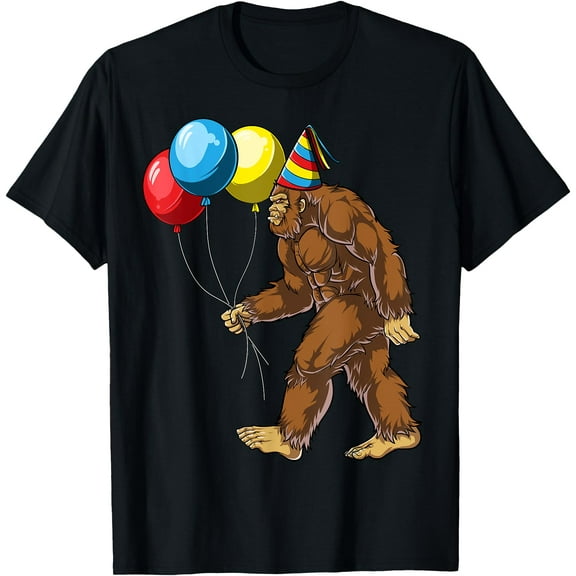 Bigfoot It's My Birthday Party Hat Balloons Sasquatch Unisex T-Shirt for Men Women Kids Toddler