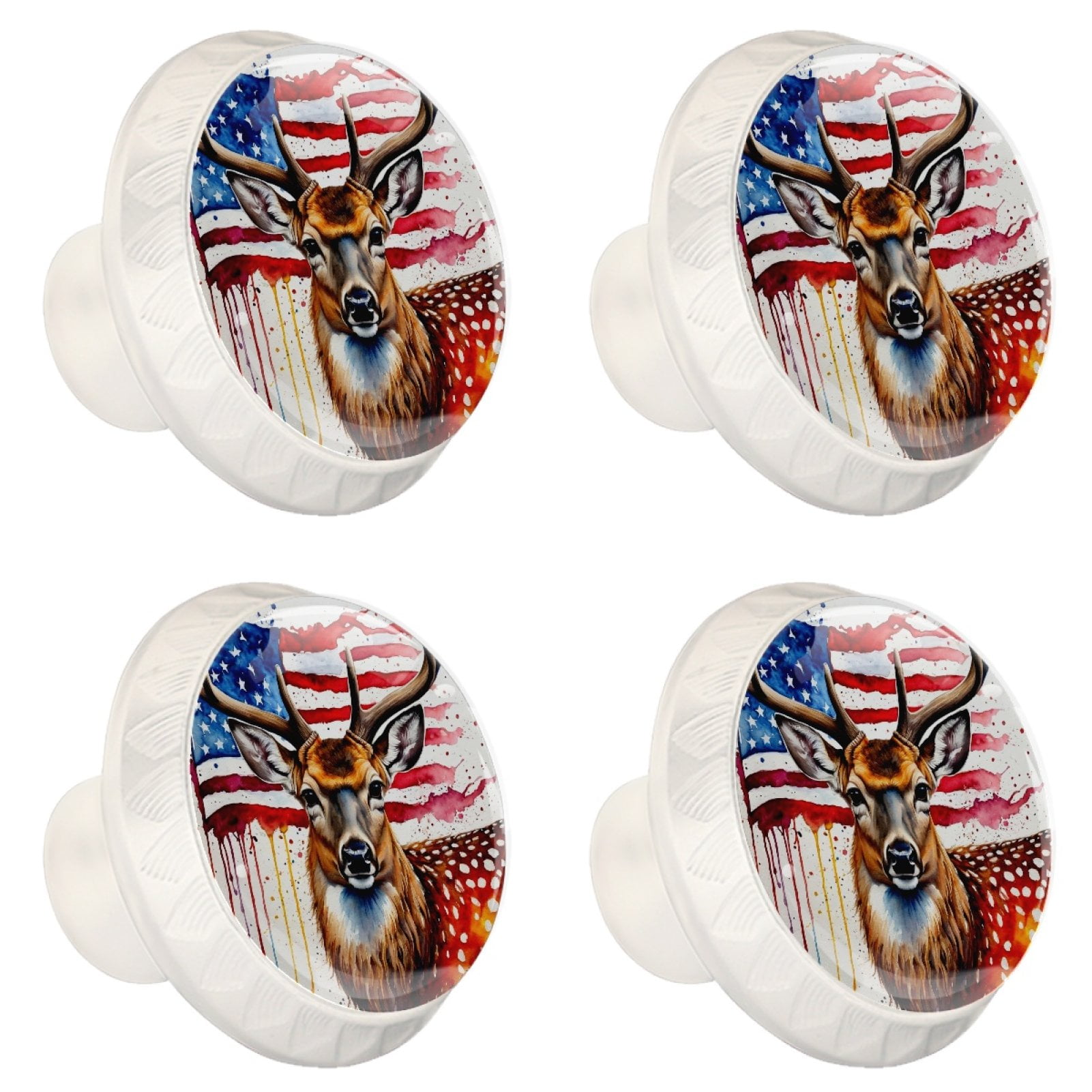4 Pcs Deer and American Flag Knobs for Kitchen Cabinet Cupboard Dresser Bookcase Drawer Pulls Handles Round Home Decor