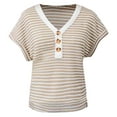 thumbnail image 4 of Summer Tops for Women Shirts Summer Womens Striped Tee Loose Fit Long Sleeved Shirt for Women Casual Short Sleeve Tops Shirt Cold Gear Women's Layering Tees Juniors Workout Clothes Beige S, 4 of 4
