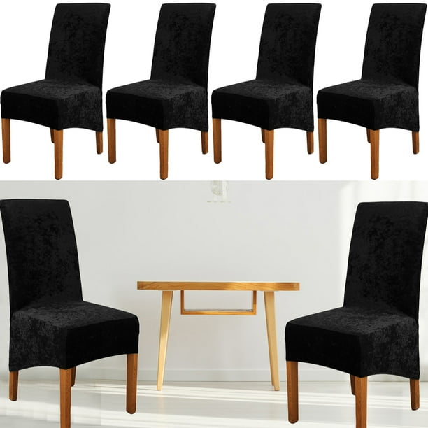 Set of 4, Velvet Plush XL Dining Chair Covers, Stretch Chaircover