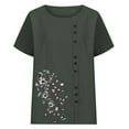 thumbnail image 4 of Xuniizn Linen Shirts for Women Floral Print Crewneck Summer Casual Short Sleeve Shirts Lightweight Breathable Beach Holiday Blouses Tops, S-2XL, 4 of 5