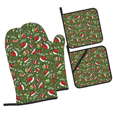 

Zeuib Christmas Hat sock Oven Mitts and Potholders BBQ Gloves Kitchen Oven Glove High Heat Resistant 500 Degree Extra Long Oven Mitts and Potholder with Non-Slip Silicone Surface for Cooking