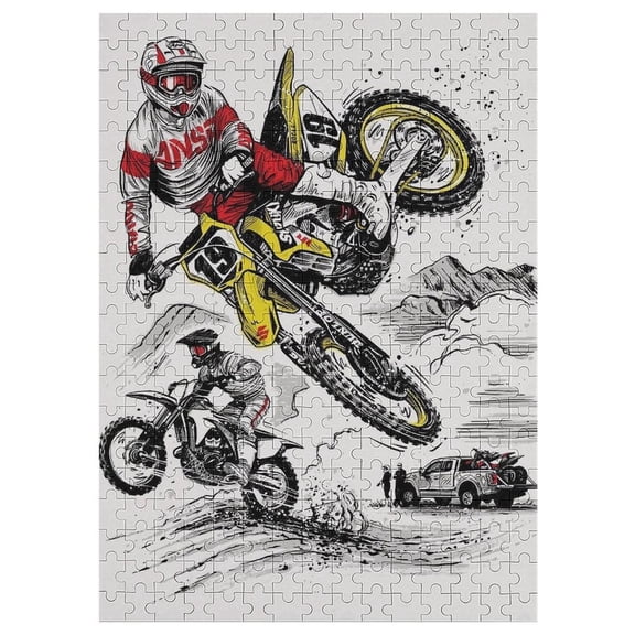 300 PCS Jigsaw Puzzle Dirt Bike Motorcycle Race Wooden Puzzle Challenging Game Fun Artwork For Family Friends Gifts