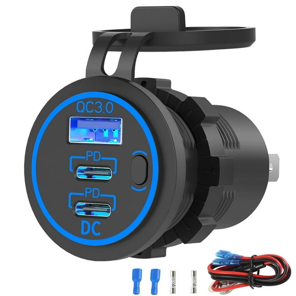 Cargador de coche USB C, 12 V, salida USB 78 W PD3.0 QC3.0
