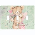 thumbnail image 2 of Metal Light Switch Wall Plate Outlet Cover (Teddy Bear Love Heart Flower Bouquet Balloon Present Green - Triple Toggle), 2 of 2