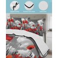 thumbnail image 4 of Quilts Queen Size Bedding Set, Red Poppy Flowers Lightweight Quilted Comforter, Abstract Country Floral Plant Grey Soft Reversible Bedspread Coverlet with Pillow Covers for All Season, 90" x 96", 4 of 7