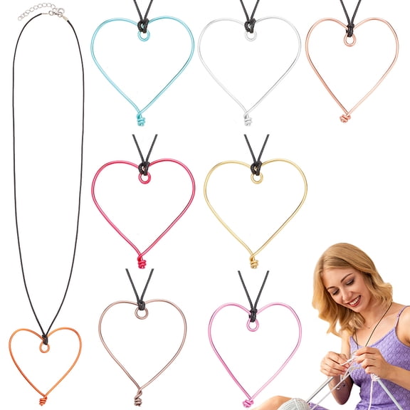 8 Pcs Adjustable Portuguese Knitting Necklace 23.2 inch Yarn Tension Control Knitting Tool Love Hollow Aluminum Knitting Pin for Knitters