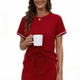 thumbnail image 5 of BRGZLK 2 Piece Sets for Women Summer Crew Neck Short Sleeve Tops and Tennis Skirt Set Striped Matching Soft Comfortable Travel Skort Sets,Womens Clothing Red L, 5 of 5