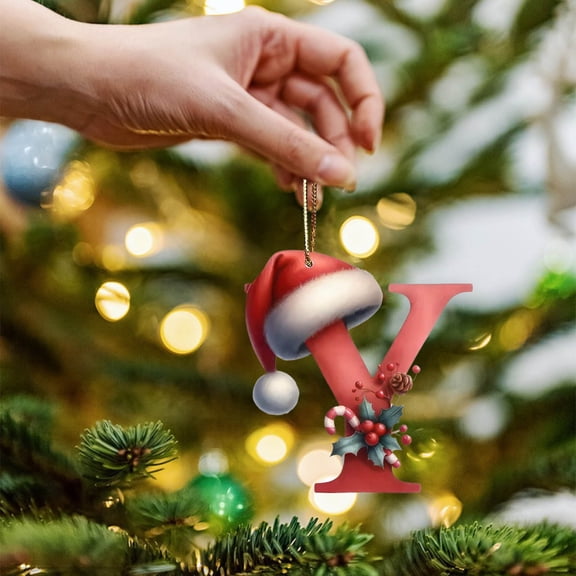 Nkmbld 26 Letter Ornaments Christmas Tree Decoration Personalized Santa Claus Monogram Initial Letter for Tree Diy Craft Christmas Ornament